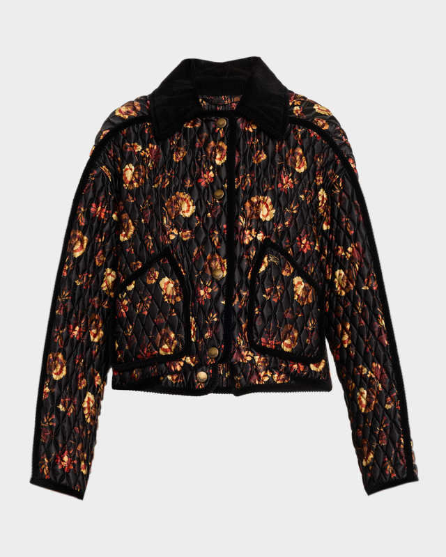 Floriston Corduroy-Trim Quilted Barn Jacket